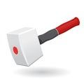 Nice classical big white carpenter Mallet with red ang grey handle on white.